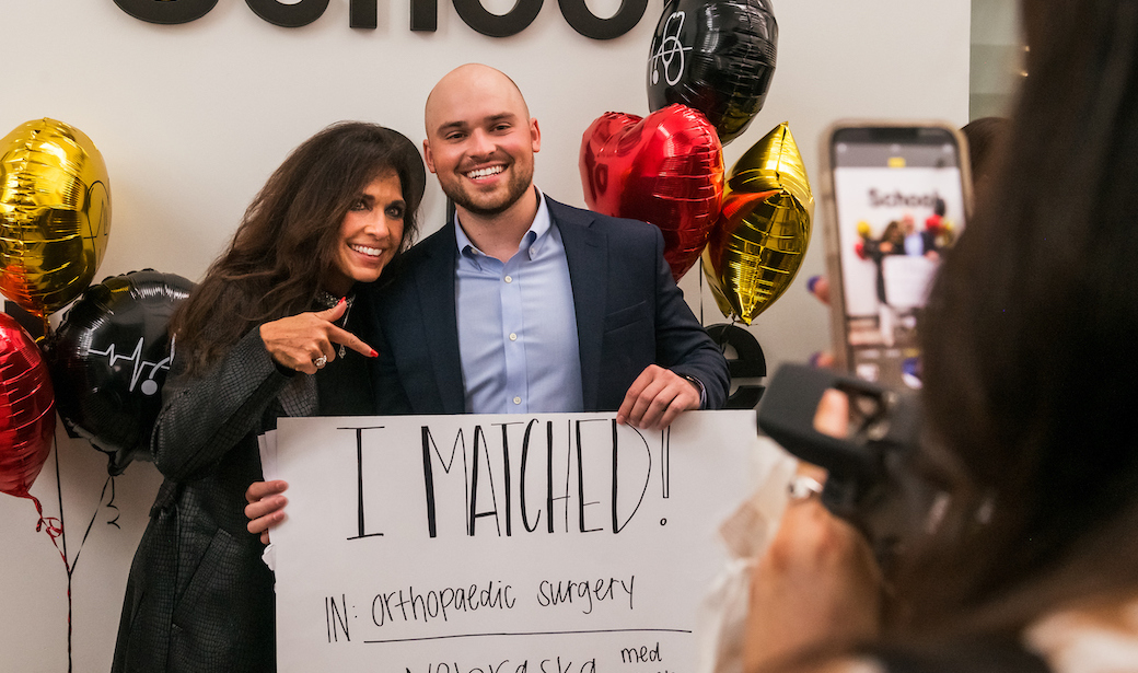 Photo of University of Missouri School of Medicine student celebrating his residency placement with his family