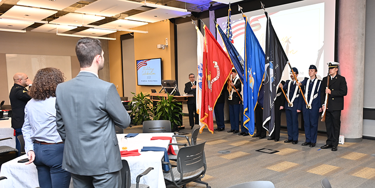 Dozens of faculty and staff gathered at the Patient-Centered Care Learning Center to honor our current and former military service men and women.