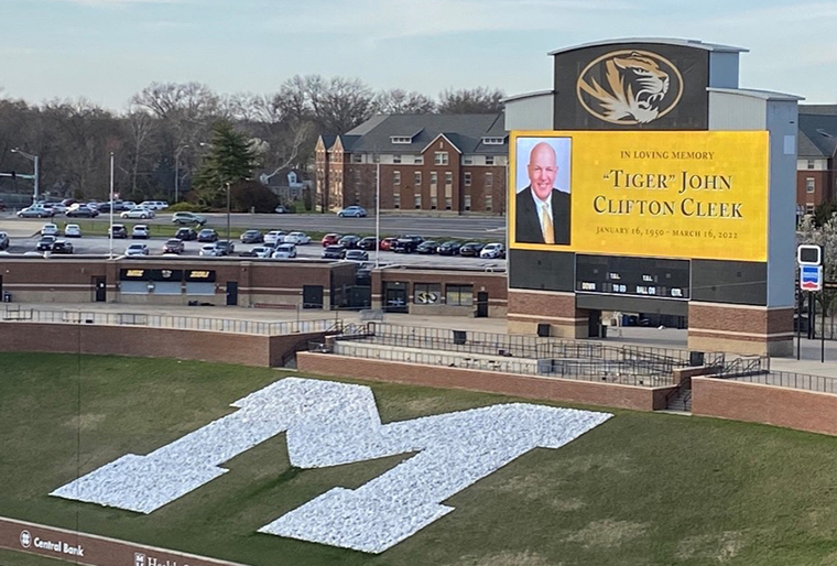 MU Faurot Field with John Cleek's Memorial message