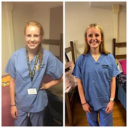 Courtney Colench (left) and Chelsea Colench (right) at their respective first day of Mizzou Mini Med.
